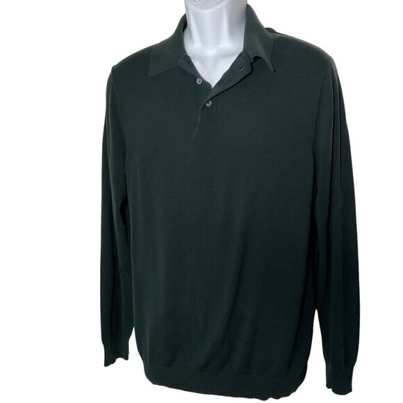 Jos. A. Bank Signature Collection Men's Large Green 100% Silk Long Sleeve Polo S - Picture 7 of 9